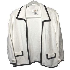 Talbots White Open Front Cardigan Lady Jacket With Brown‎ Trim